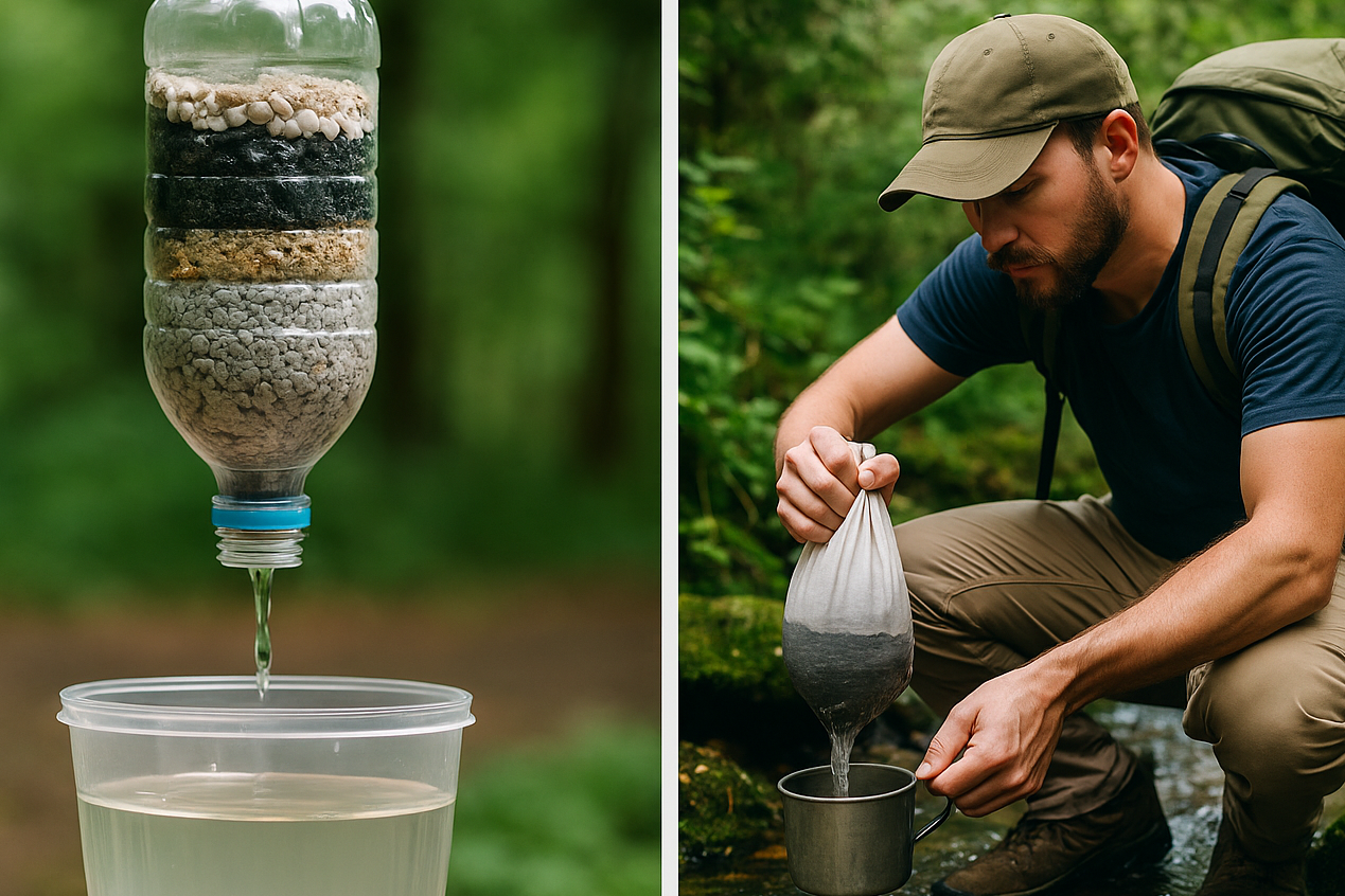 Filtration gravitaire et charbon actif : ce que ces systèmes éliminent réellement Fabriquez un filtre à eau artisanal avec sable, charbon et gravier. Guide complet pour filtrer l’eau en nature avec des matériaux simples.