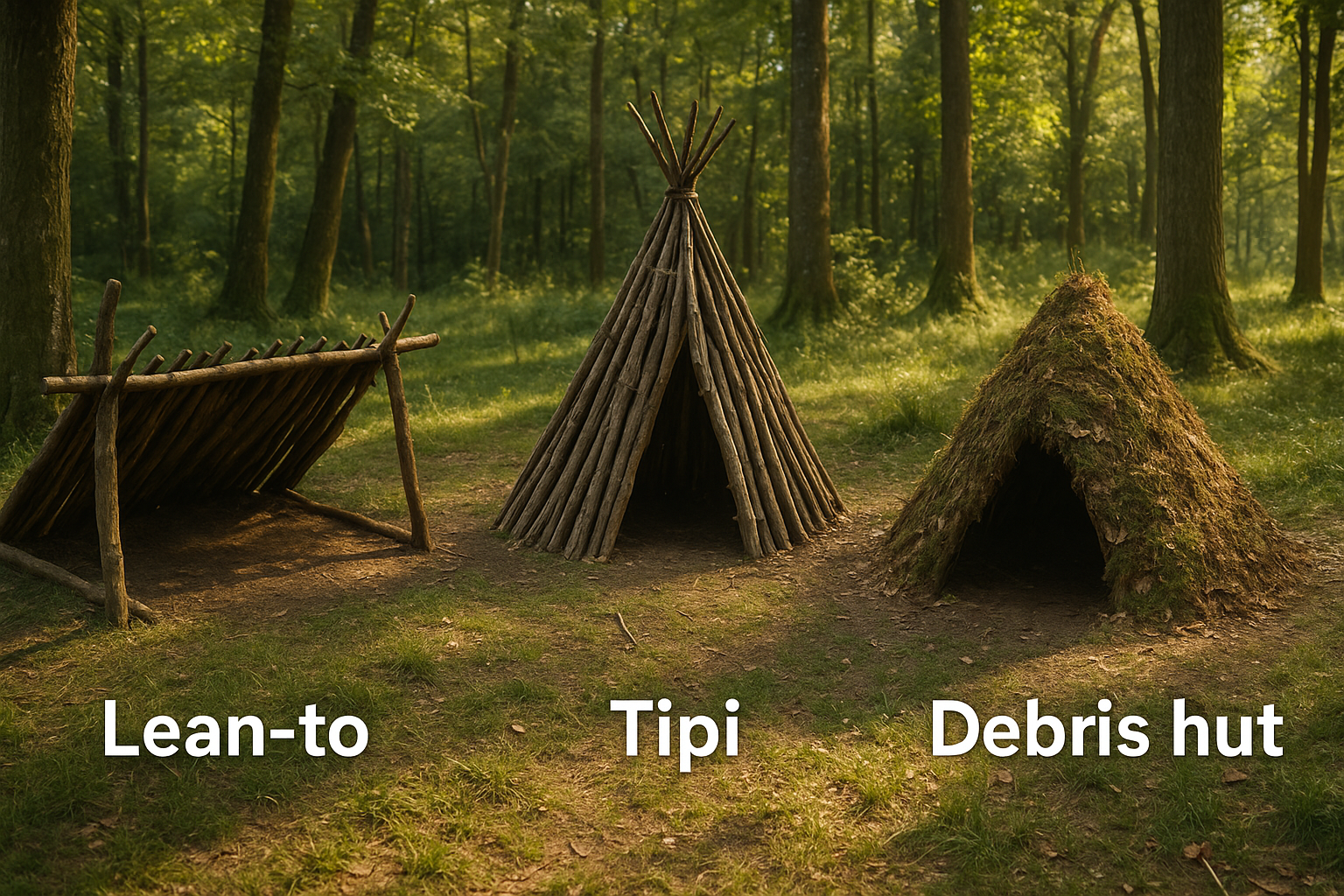 Apprenez à construire un abri de fortune en forêt : lean-to, tipi ou debris hut. Techniques simples, erreurs à éviter et conseils pratiques pour débutants.