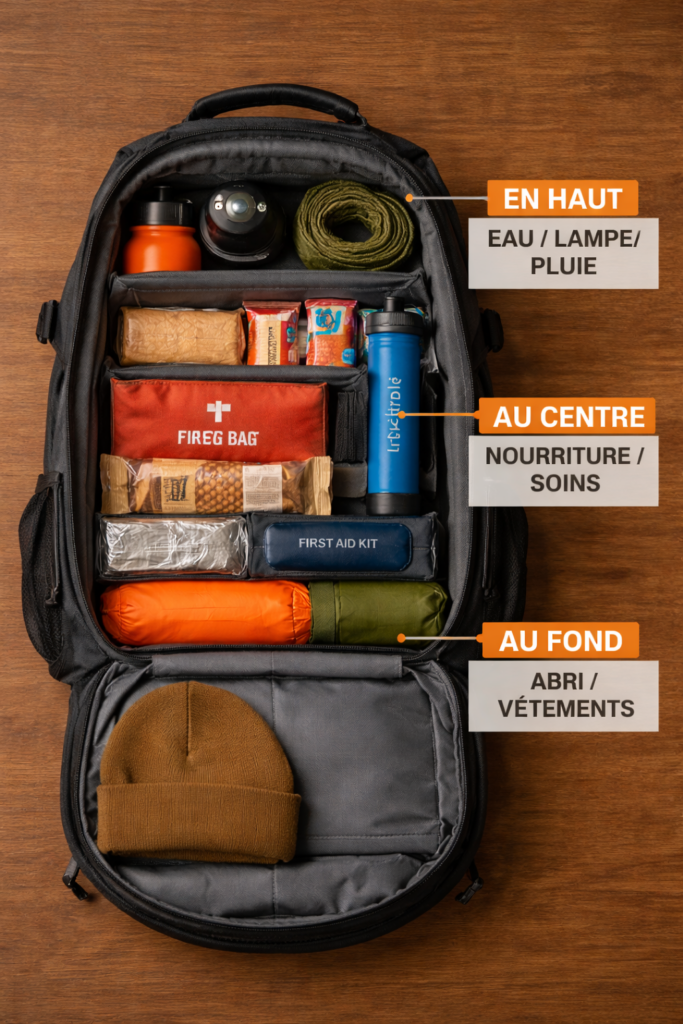 Sac d'urgence bien organisé