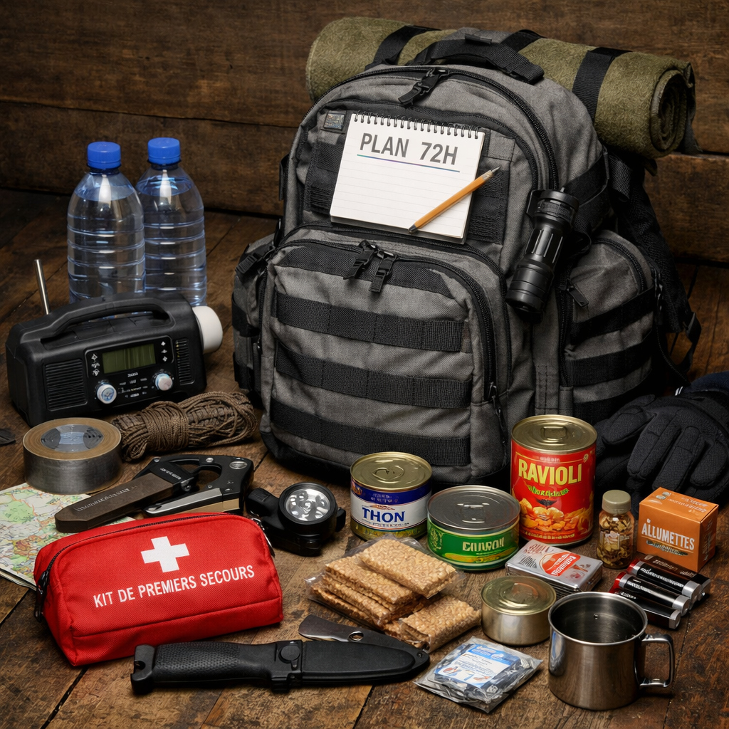 sac d’urgence 72 heures pour survivre après un effondrement des services essentiels.
