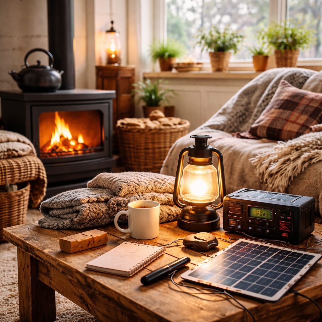 intérieur de maison sobre et chaleureux avec une pièce de vie bien organisée pour vivre avec peu d’énergie en période de crise énergétique