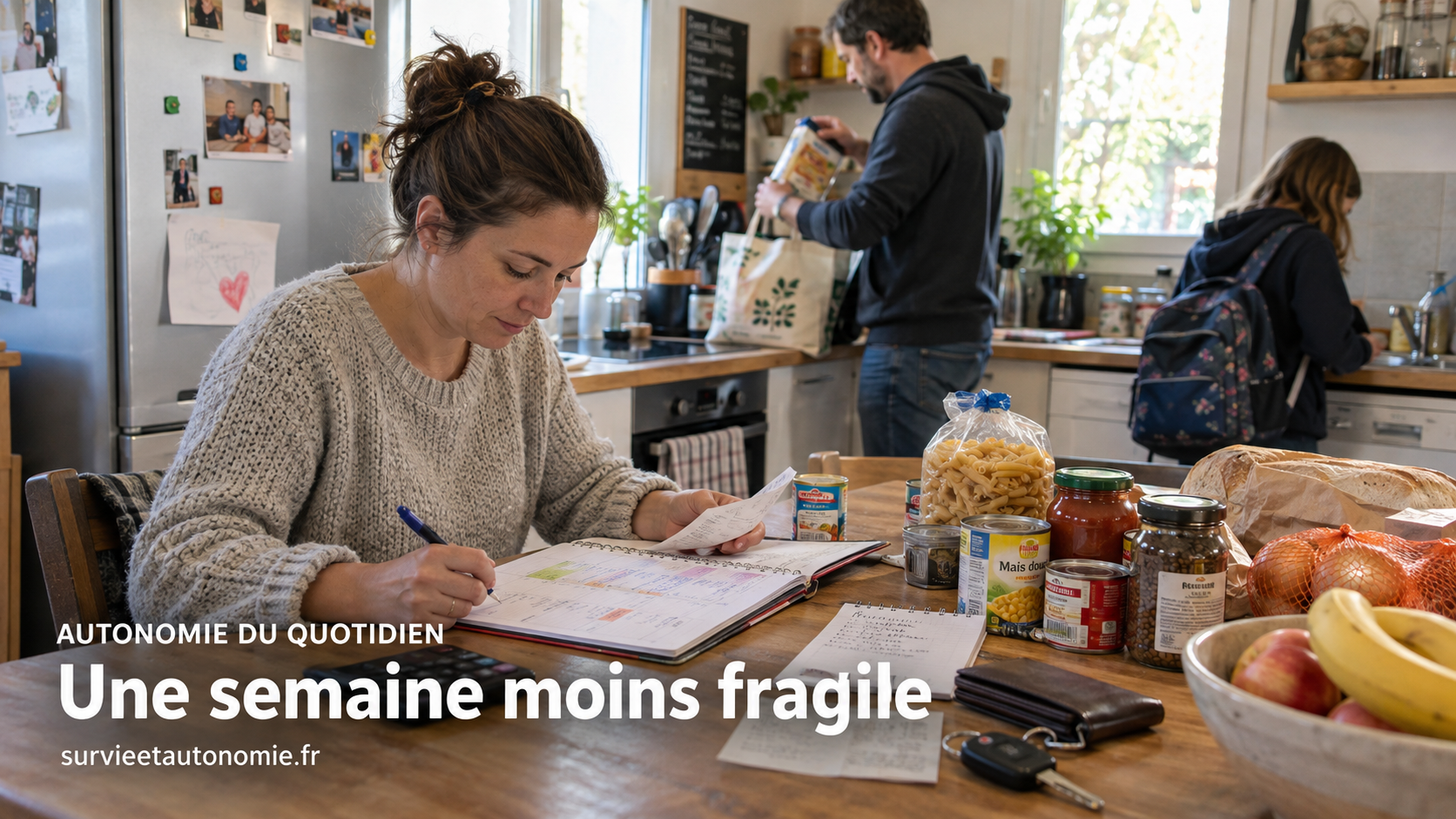 Organisation d’une semaine familiale avec courses, carburant et rendez-vous préparés sans remplir complètement le planning.